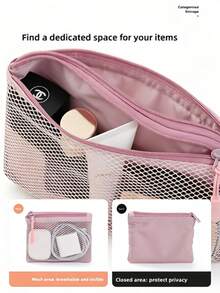 1pc Black, Pink, Grey Double Zipper Compartment Storage Bag, Portable Travel Mesh Clothing Organizer Pouch, Breathable Mesh Key Coin Purse,An Excellent Choice For Gifts During Festivals And Parties,Essential School Supplies - Multicolor - View 7