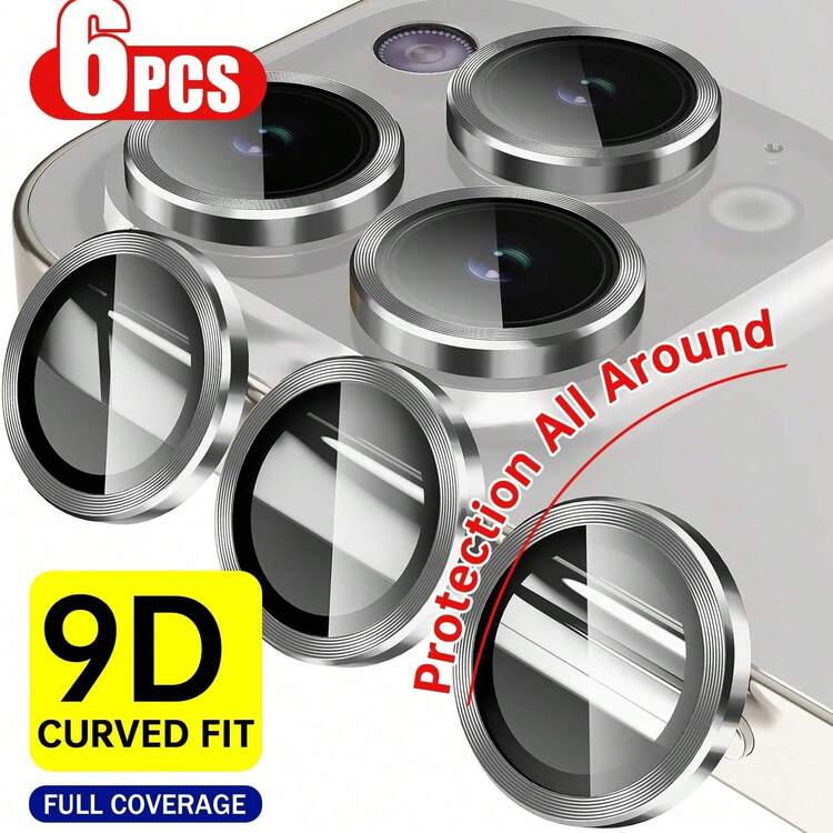 XINHONGYU 6pcs Anti-Scratch HD Camera Lens Protector Film, Compatible With IPhone 17 Pro Max/17 Pro/17 E/16/15 Pro/14 Pro Max/14 Pro/13/12/11, Ultra-Durable Lens Protection Sticker, 9H Tempered Glass Ultra-Thin Camera Lens Protector, Perfect Fit, Ultra-Clear Tempered Glass Metal Lens Protector, Durable And Stylish Phone Accessory - Silver - View 24