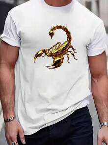pado de escorpión amarillo, camiseta casual de cuello redondo adecuada para uso informal y actividades al aire libre, camiseta de uso casual.|Top con estampado llamativo|Algodón transpirable - Blanco - Ver 3