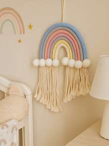 1pc Rainbow Woven Bohemian Style Multicolor Macrame Arch Wall Hanging Decor, Bedroom Room Decoration, Cozy Matching Hanging Ornament, Comfortable Space Photo Backdrop Prop, Bay Window Decoration - A - View 2