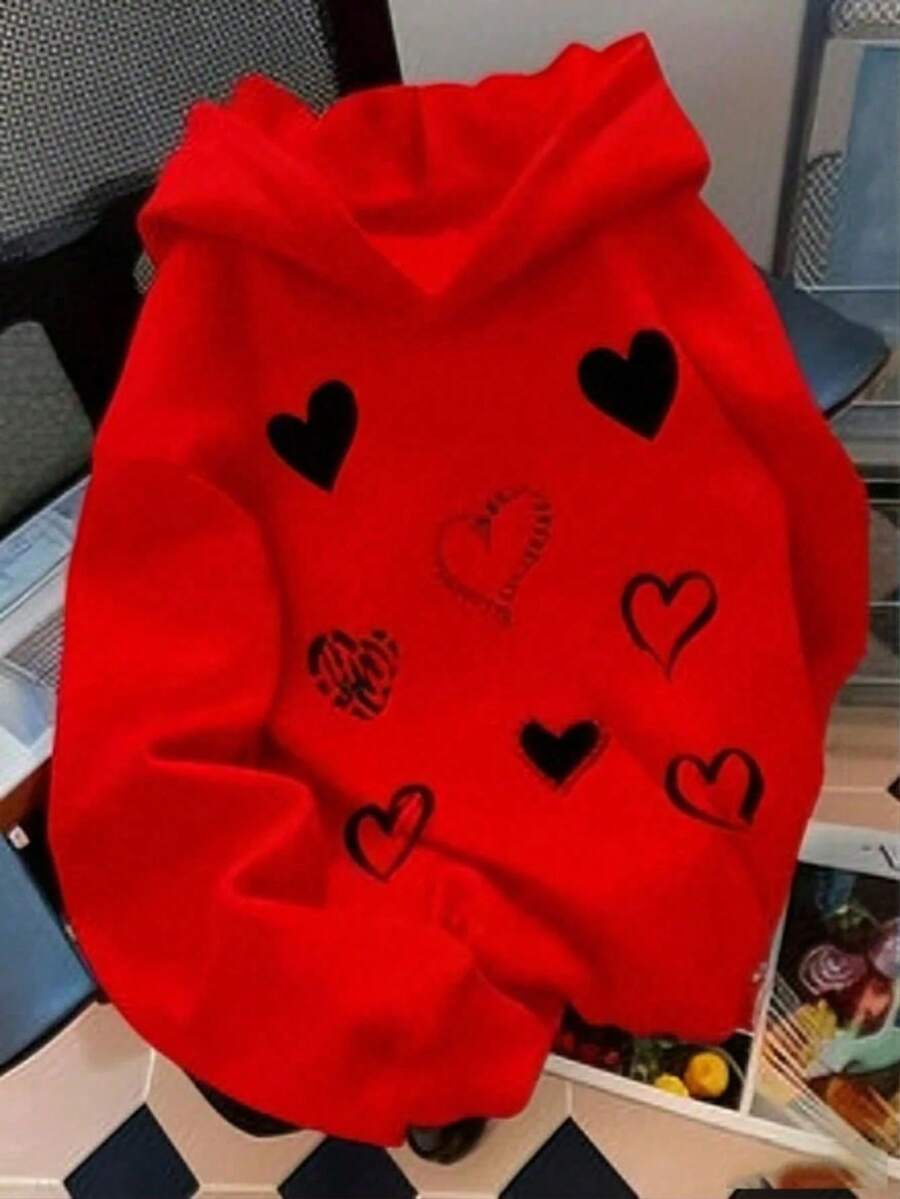 Sudadera con capucha afelpada para mujer, nueva colección de otoño e invierno, holgada, casual y combinable. - Rojo - Ver 1