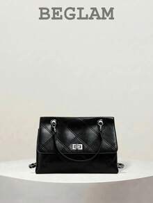 Fashion Solid Color Quilted Diamond Pattern Small PU Shoulder Bag, Portable Crossbody Bag, Multiple Compartments, Suitable For Women Shopping, Dating, Work Commuting And Daily Use. - Black - View 1