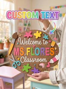 1pc Custom Teacher Name Door Sign,Paint Palette Teacher Door Hanger, Personalized Art Classroom Sign, Personalized Teacher Name, Colorful Art Room Decor, Teacher Appreciation Gift,Back To School - Multicolor - View 1