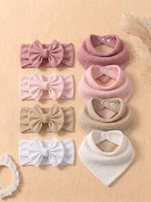 8 Buah Bando Bayi Baru Lahir dengan Pita 3D + Celemek Bayi Bertekstur Lipit, Aksesori Rambut Pelindung Fontanel Bayi Gaya Minimalis Berwarna-warni, Cocok untuk Penggunaan Sehari-hari di Semua Musim - MultiWarna - View 3
