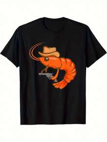 de mezclilla para hombre con estampado de camarones, hecha de tela suave, transpirable y elegante, perfecta para salir y asistir a fiestas, y es un excelente regalo para familiares y amigos. - Negro - Ver 1