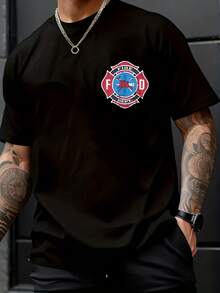 el Departamento de Bomberos, ligera y transpirable, de cuello redondo y manga corta, una camiseta casual ideal para bomberos, un regalo ideal para papá o amigos varones, regalo para bombero. - Negro - Ver 2