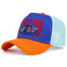 1pc Endurance Race Car Graphic Mesh Trucker Cap, Multi-Color Two-Tone Vintage Racing Summer Baseball Hat - A - View 8