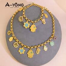 21k Gold Plated Luxury Dubai Necklace & Bracelet Set, Zirconia Embellished Muslim Middle Eastern Style Jewelry For Wedding Party - Necklace Set - View 9