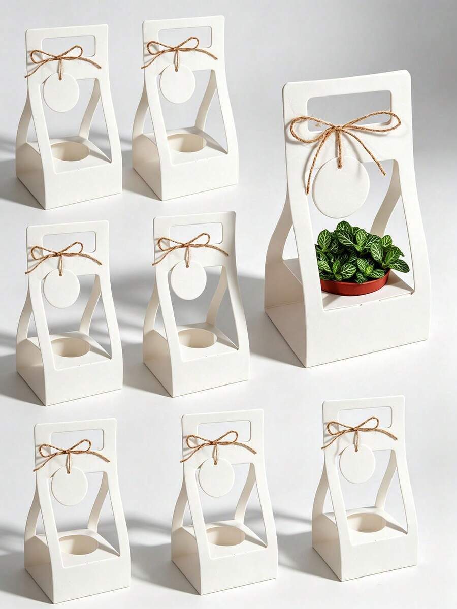 10pcs Succulent Plant Packaging Bags With Thank You Cards, Mini White Kraft Paper Gift Boxes, Wedding, Baby Shower, Succulent Party Favors Plant Holders, Suitable For 2.17 Inch Flower Pots