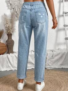 Sweet Casual Elegant Bohemian Denim Embroidered Pocket Zipper Button Women's Jeans Country Music Concert Travel Daily Home All Seasons - Light Wash - View 5