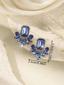 1 paire de boucles d'oreilles de luxe en cristal de jade personnalisées, bijoux élégants pour femmes pour les fêtes et les mariages, port formel et décontracté, cadeau parfait - bleu indigo - Voir 2