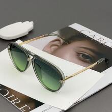 1PC Unisex Aviator Frame Fashion Classic Oversized Street Style Versatile Metal Fashion Glasses - 綠色 - 查看 2