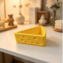 1 pieza Caja de almacenamiento de joyas con forma de queso lindo, organizador de escritorio de material PLA impreso en 3D, puede almacenar anillos/pendientes/collares, decoración de habitación estilo kawaii, bandeja de almacenamiento de accesorios pequeños para chicas - Amarillo - Ver 2