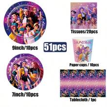 Juego de vajilla temática de grupo de chicas K-Pop de 81/51 piezas, adecuado para 10 personas, juego de vajilla para fiesta de cumpleaños, incluye platos, vasos y servilletas. Suministros de decoración para fiestas, adecuado para camping, picnic, barbacoa en el patio trasero y decoración de sitios de fiestas festivas, regalo perfecto para fans. - Multicolor - Ver 11