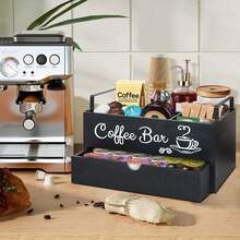 Manovix Organizer Bar Kopi Kayu Hitam Gaya Rumah Pertanian – Penyimpanan Multifungsi untuk Sudut Kopi & Kotak Teh. Tersedia dalam 1 atau 2 Tingkat. Desain Pegangan yang Ramping, Organizer Stasiun Kopi yang Sempurna untuk Meja Dapur & Dekorasi Kantor. - Kayu - View 12
