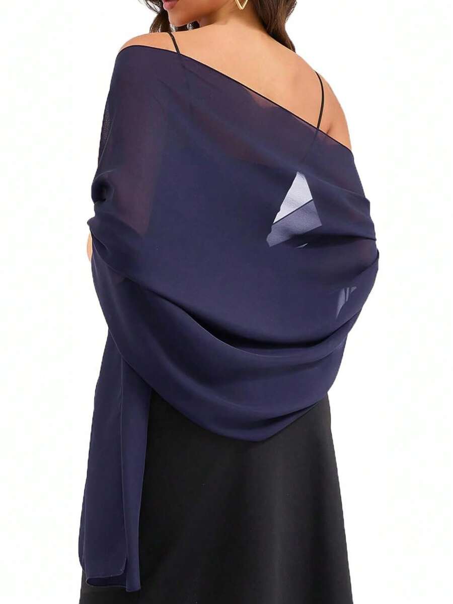 Chiffon Shawls And Wraps For Evening Dresses Women Elegant Soft Scarf Bridal Scarve Wedding - Navy Blue - View 1