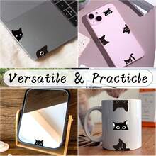 Stiker Kucing Mengintip untuk Kaca Spion - Set 6 Buah Stiker Kaca Spion Mobil Tahan Air Hitam Aksesori Bumper Kucing Mengintip untuk Mobil Truk Botol Minum Laptop Dekorasi Botol Minum - A - View 5