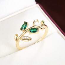 1pc Fresh Leaf Shaped Design Cubic Zirconia Women's Ring - Multicolor - View 32