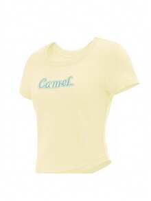 CAMEL CROWN Women's Outdoor Sports T-Shirt, Quick-Drying And Breathable Running And Fitness Wear - Fruit Cheese Yellow - View 4