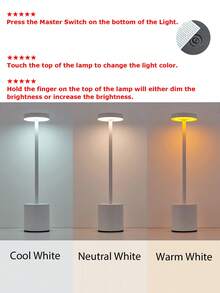 1 pieza Lámpara de escritorio con control táctil inalámbrico, recargable tipo C de 5V, 3 en 1 con ajuste de color y brillo de la luz, adecuada para oficina, estudio, dormitorio, sala de estar - Colores claros 3 en 1 - Ver 7