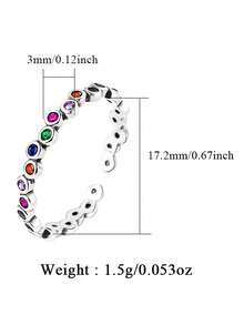 1pc Asymmetrical Design Minimalist 925 Sterling Silver Cubic Zirconia Geometric Round Ring, Women Daily, Date, Party, Gift - Silver - View 6