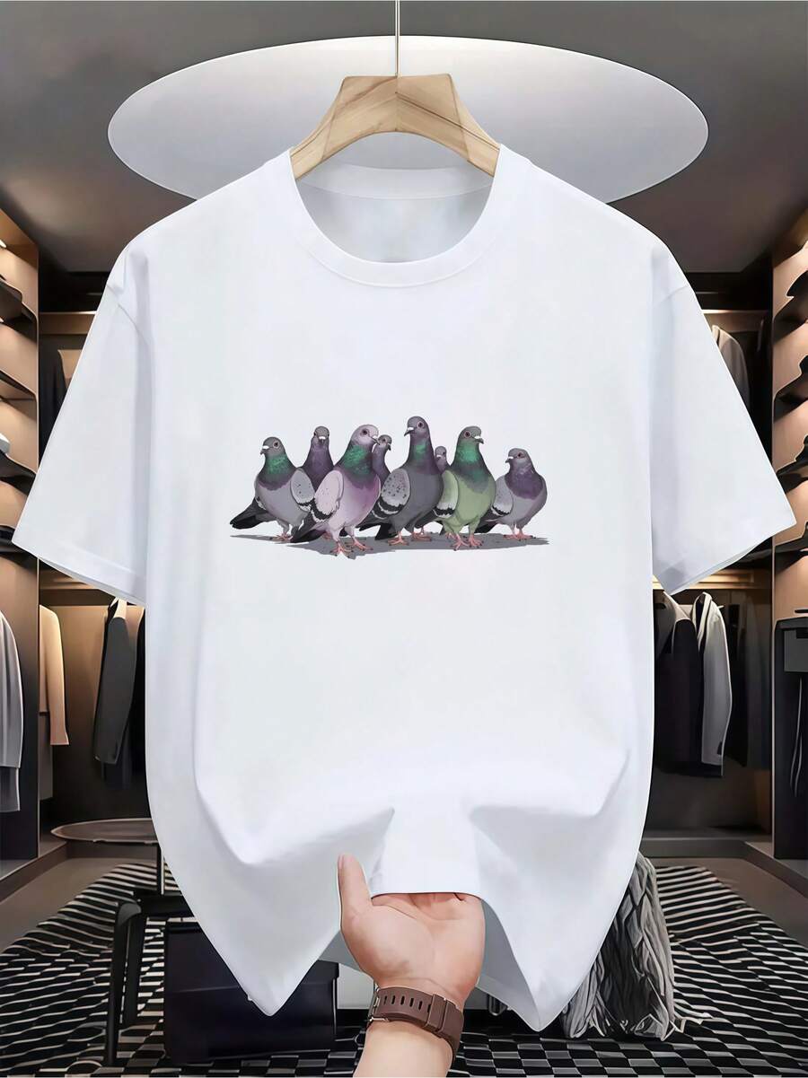 New Men's Casual Short-Sleeved T-Shirt, Round Neck Casual Top, Machine Washable, Suitable For Outdoor Activities In Summer And For Casual Wear In The Summer Season - 白色 - 查看 1