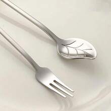 304 Stainless Steel Stirring Spoon, Long Handle Bar Spoon, Ice Spoon & Fork, Creative Leaf-Shaped Spoon & Fork, Mango Spoon & Fork, Honey And Dessert Spoon & Fork - Multicolor - View 4