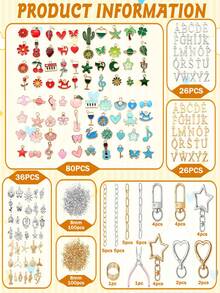 DIY Keychain Accessory Set, Including 116-408 Pieces, Mixed Alloy Pendant With Letters, Ocean And Flowers, 360° Rotating Keychain Extension Chain - Keychain Kit - View 10