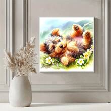1pc DIY Happy Puppy Pattern 5D Diamond Painting Kit, Round Full Drill Mosaic Craft Set, High Definition Art Diamond Painting, Focus And Relax Through DIY, Suitable For Living Room, Bedroom, Office Wall Decor, Surprise Holiday Home Decor Gift For Family And Friends, Unframed - No Frame - View 3