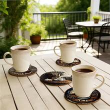 1 Set Coffee Cup Design Wooden Non-Slip Coasters, Home Kitchen Decor Accessories, Cute And Affordable Small Items, Outdoor Garden Supplies, Suitable For Various Holiday Parties, Wedding Accessories, Thanksgiving, Back To School Decoration Gifts - Multicolor B - View 5