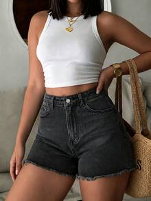 Vintage Distressed Denim Shorts, Sexy Versatile, Summer Wear Casual Black - Black - View 8