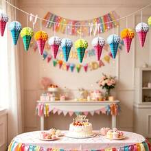 4 pcs Es Krim Berbentuk Acak Tisu Pom Pom - MultiWarna - View 6
