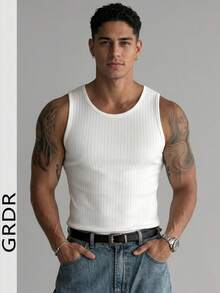 GRDR Camiseta de tirantes casual y minimalista de verano con costillas para hombres - Blanco - Ver 1