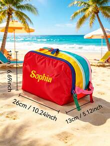 Customizable Name Large Capacity Color Block Makeup Bag, Portable Waterproof Travel Toiletry Storage Bag, Multi-Layer Cosmetic Organizer, Bridesmaid Gift For Women, Personalized Beach And Daily Use Makeup Bag, Aesthetic - Multicolor - View 5