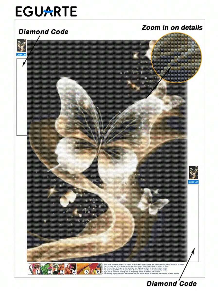 5D Butterfly Diamond Painting Kit For Adults, Round Full Drill Mosaic Art, DIY Wall Decor Diamond Embroidery Set - No Frame - View 1