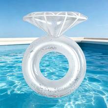 1pc White & Pink Diamond Thickened PVC Swim Ring, Bachelorette Party Summer Floating Pool Float, Wedding Pool Decor For Swimming Pool, Beach & Vacation - Multicolor - View 3