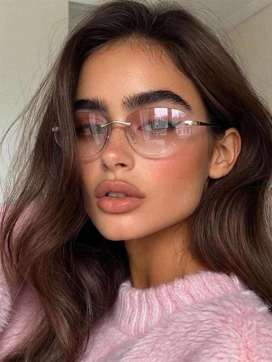 1 Pair Women's Oval Rimless Sweet Style Fashion Glasses - Gradient Pink - View 1