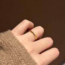 1pc Fashionable Minimalist Personalized Versatile Exquisite Lightweight Luxury Niche Design Gold Geometric Plain Band Ring Suitable For Women's Daily Wear - Gold - View 3