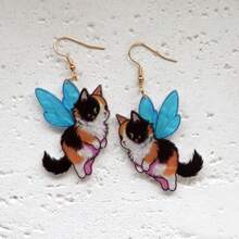 Original Design Handmade Shine Resin Earrings Funny Cute Statement Earrings Creative Earrings Cute Blue Wing Cat Spirit Earrings Drop Earrings Dangle Earrings For Women Girl Cat Lover Gift - Cute Blue-winged Cat Spirit - View 10