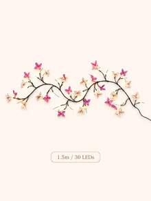 1件裝 蝴蝶藤蔓LED壁燈，USB供電 1.5m/1.8m 30/48顆LED 暖白色可彎曲枝條仙女燈，適用於臥室、客廳、餐廳裝飾 - 暖白光 - 查看 9