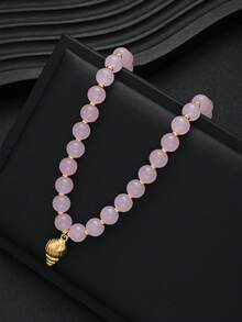 1pc Fashion Vibrant Elegant Graceful Luxurious Style Pink Faux Shell Beaded Necklace For Women, Vacation Party Date Travel Beach Daily Wear New Versatile Combination - Pink - View 3