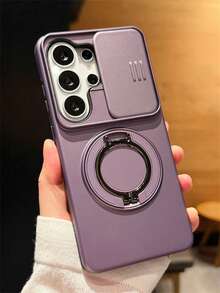 高級霧面防震耐摔摺疊磁吸環支架手機殼，適用於 Galaxy S26Ultra S26Plus S25Ultra S24Ultra S23Ultra S25 S24 Plus A57 A56 A55，滑動式鏡頭保護防撞邊框，支援無線充電，硬殼背蓋附尼龍掛繩 - 紫色 - 查看 4