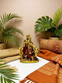 1pc Handmade Golden Radha Statue, Resin Sacred Couple Sculpture, Home Temple Decor, Diwali Wedding Gift - Multicolor - View 6