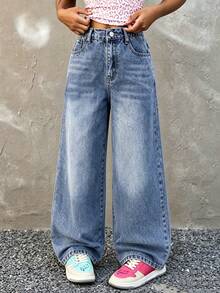 Quần jeans ống đứng rộng màu xanh nhạt, kiểu dáng vintage, thời trang cho bé trai tuổi teen, thích hợp cho mùa Lễ Tạ ơn, trang phục thường ngày và mùa thu/đông. - Màu xanh lam - Xem 1