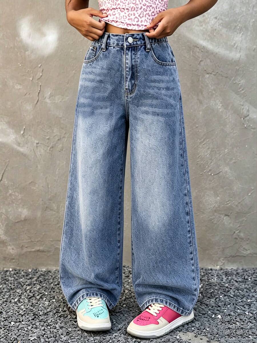 Quần jeans ống đứng rộng màu xanh nhạt, kiểu dáng vintage, thời trang cho bé trai tuổi teen, thích hợp cho mùa Lễ Tạ ơn, trang phục thường ngày và mùa thu/đông. - Màu xanh lam - Xem 1