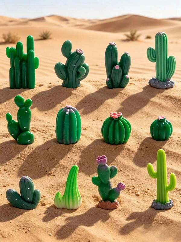 8pcs Vivid Cute Resin Miniature Landscape Creative Realistic Cactus Succulent Plants, Desert Landscape DIY Decoration Accessories Mini Small Ornaments Flower Pots Gardening Decor, Scene Model Decoration Ornaments