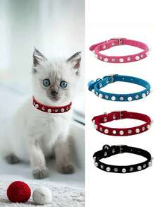 1pc Fashionable Adjustable Pet Collar, Multi-Color, With Bell And Bow Tie - Suitable For Cats And Small Dogs - Multicolor - View 7