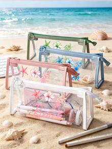 Bolsa de playa de PVC impermeable de moda, con estampado de letras coloridas, bolsa de maquillaje de PVC, bolsa de almacenamiento de viaje con cremallera - Bolsa de maquillaje y artículos de tocador ligera y resistente a la decoloración, adecuada para hombres y mujeres, perfecta para nadar, bucear y vacaciones de verano - Ligera, adecuada para hombres y mujeres jóvenes, accesorios de bolsa de playa, artículos esenciales de viaje, accesorios de viaje, artículos esenciales de vacaciones, artículos esenciales de verano, temporada de bodas, regalo para damas de honor - Multicolor - Ver 4
