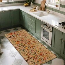 1pc Home Decor, Floral Tree Pattern Printed Linen Kitchen Rug, Kitchen Mat, Floor Mat, Bathroom Mat, Door Mat, 3D Printed Rectangular, Suitable For Living Room, Bedroom, Hallway, Bathroom, Laundry Room - Polyester Rug, Suitable For Indoor And Outdoor Home Decor - Multicolor - View 3