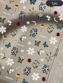 1pc Pastoral Style Mixed Color Small Flower Stickers, Daisy Lily Of The Valley Ladybug Butterfly Shaped Stickers, Self-Adhesive Waterproof Scratch-Resistant, Universal Decorative Stickers For Headphone / Wireless Earphone Case, Laptop, Water Bottle, Suitcase - Countryside Flowers and Insects - View 7